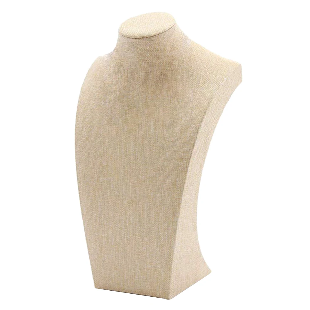 3 Pcs Linen Wooden Necklace Display Bust Stand Mannequin - Jewelry Holder for Necklaces Chain, Choker, Pendant - Beige
