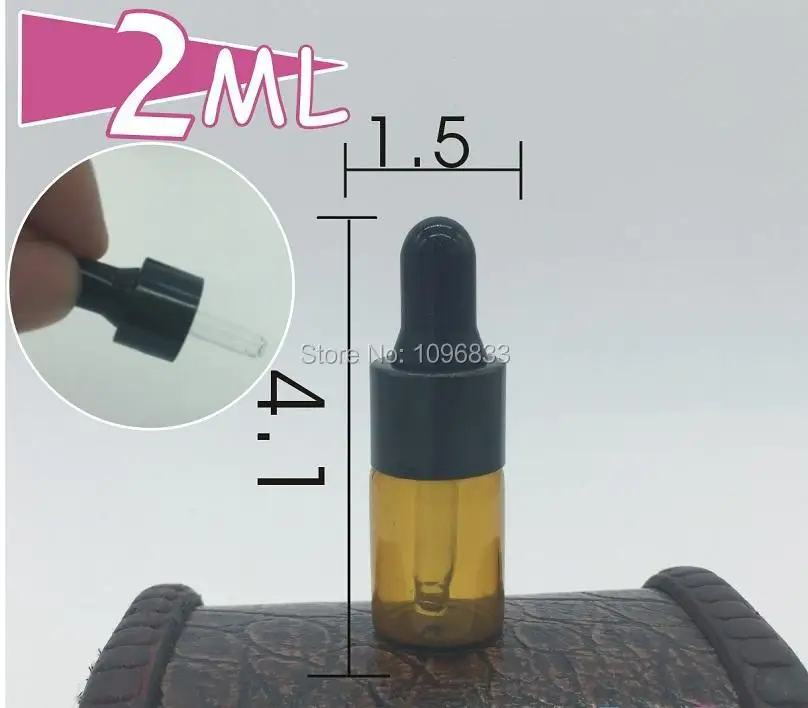 

2ML Brown Glass Bottle, Rubber Pipette Dropper Vial, Glass Vial, Essential Oil bottles. Cosmetic packing Bottles, 100pcs/Lot