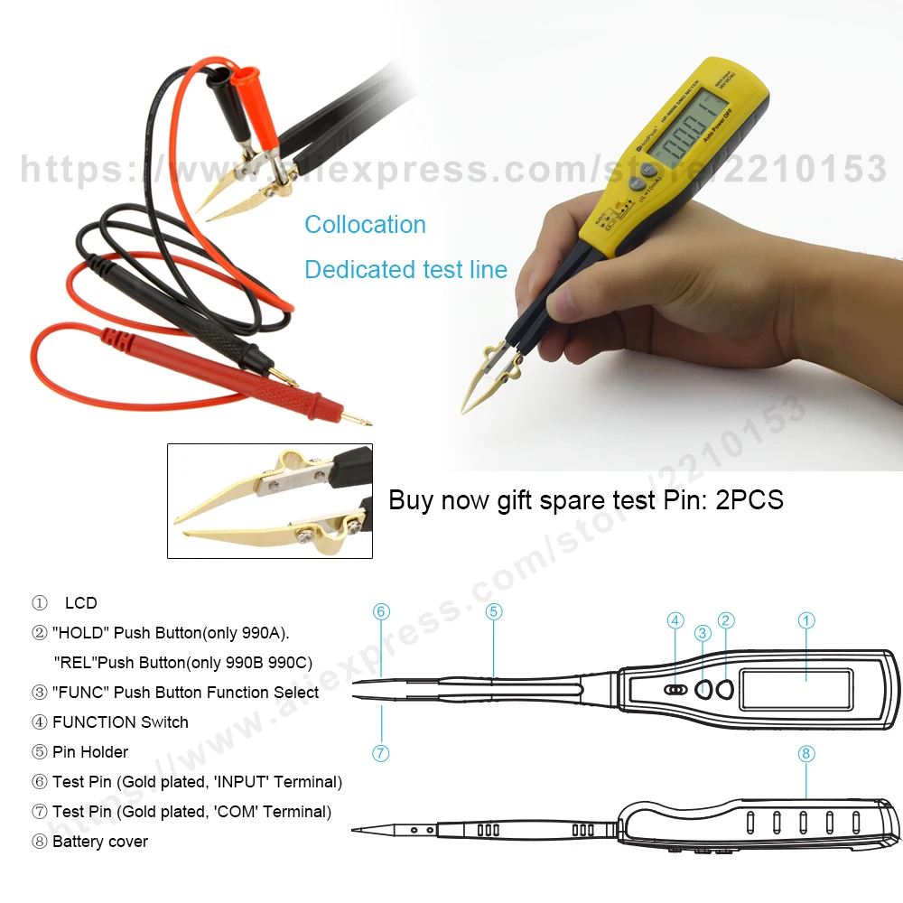 Goedkoop HoldPeak 990A B C 3000 6000 Telt SMD Tester Digitale Multimeter Weerstand Capaciteit Meter LCR Patch Tester diode Meter
