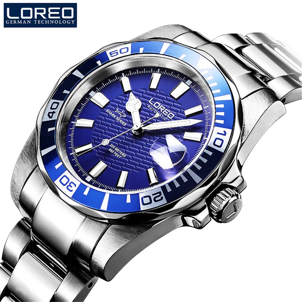 

LOREO Automatic Self-Wind Men Top Luxury Brand Casual Fashion Stainless Steel Watches Man Japan Mechanical Waterproof 200M Watch