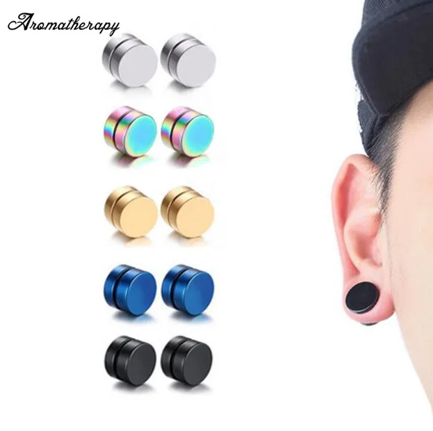 Punk Mens Strong Magnet Stainless Steel Circle Magnetic Clip Punk Mens Strong Magnet Stainless Steel Circle Magnetic Clip Earrings Fake Plugs No Piercing