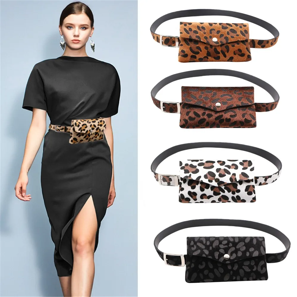 

Fashion Leopard Waist Bag Women Luxury Horse Hair Decorative Pockets Dual-use Mobile Phone Bag Purse pochete feminina heuptas