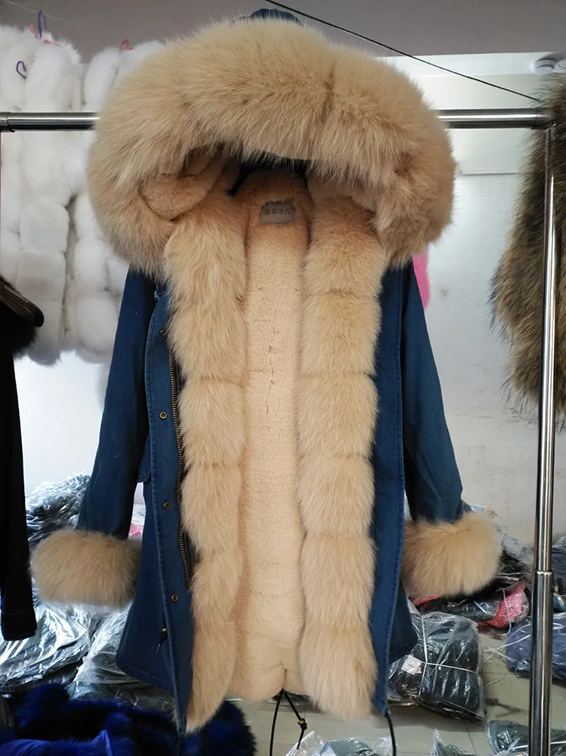 Съемный воротник из натурального меха лисы для женщин Пальто камуфляж Длинная парка Зимняя одежда для улицы горячий бренд