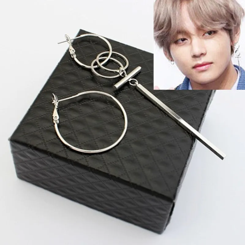 KPOP ДНК в Корейском стиле V Pop BTS Bangtan мальчиков альбом серебристого цвета серьги со