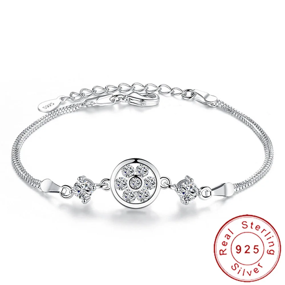 

Simple Style 925 Sterling Silver Small Round Circle Bracelet Forever Love Armband Adjustable Box Chain Braclet Women SB020
