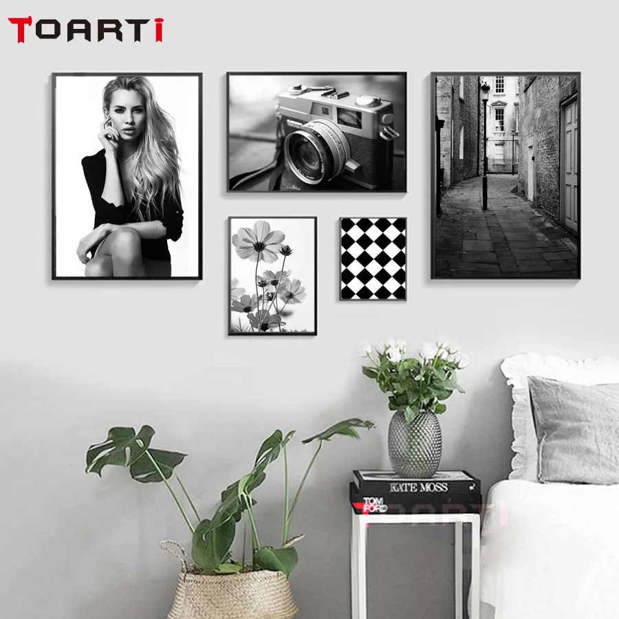 Realistic Life Scene Shoot Picture Wall Art Canvas Painting Black&White Mural Vintage Posters&Prints Living Room Home Decoration (5)
