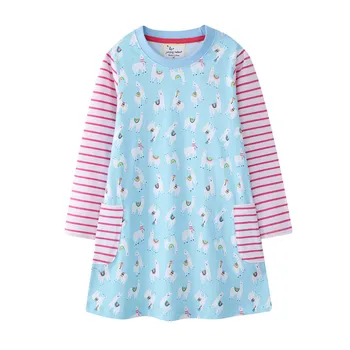 

Jumping Meters Baby Dress Cotton Girls Clothes Kids Vestidos Long Sleeve Girls Dress with Animals Alpaca Dress Christmas Costume