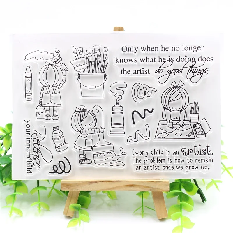 

KSCRAFT Drawing Child Transparent Clear Silicone Stamps for DIY Scrapbooking/Card Making/Kids Christmas Decoration Supplies 584