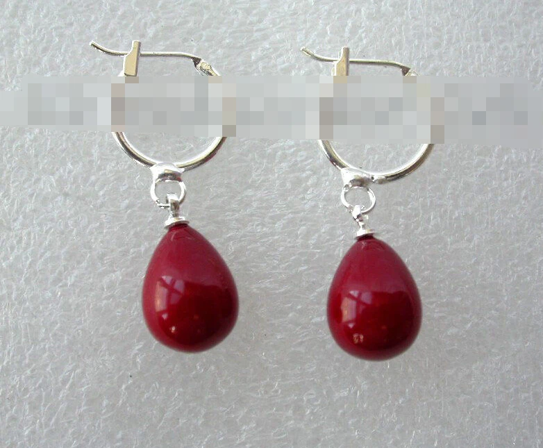 

1275 red drip south sea shell pearl dangle earrings