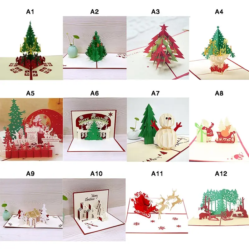 3D Pop Up Christmas Cards New Year Greeting Handmade Paper