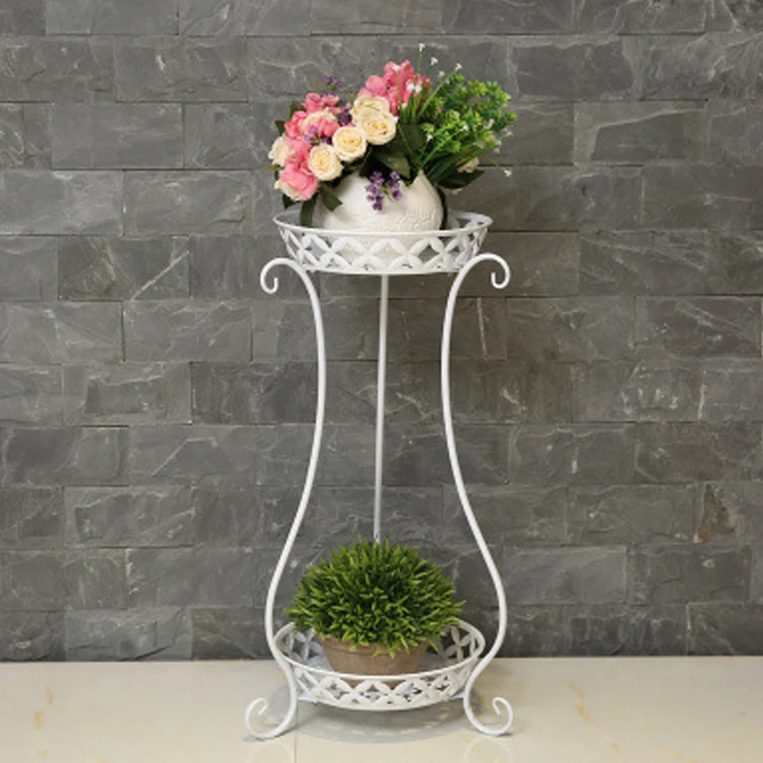 VICTMAX европейский Железный ремесленный двухслойный садовый горшок полка держатель цветочный горшок для домашнего садового декора-ваза Тип 2 цвета - Цвет: White