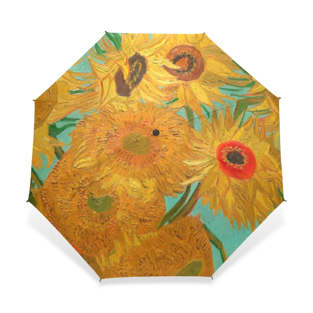 Ван Гог Подсолнухи Картина маслом солнце/дождь Женский Зонт Три складной полностью Автоматический ветрозащитный мужской зонт для покраски любовника