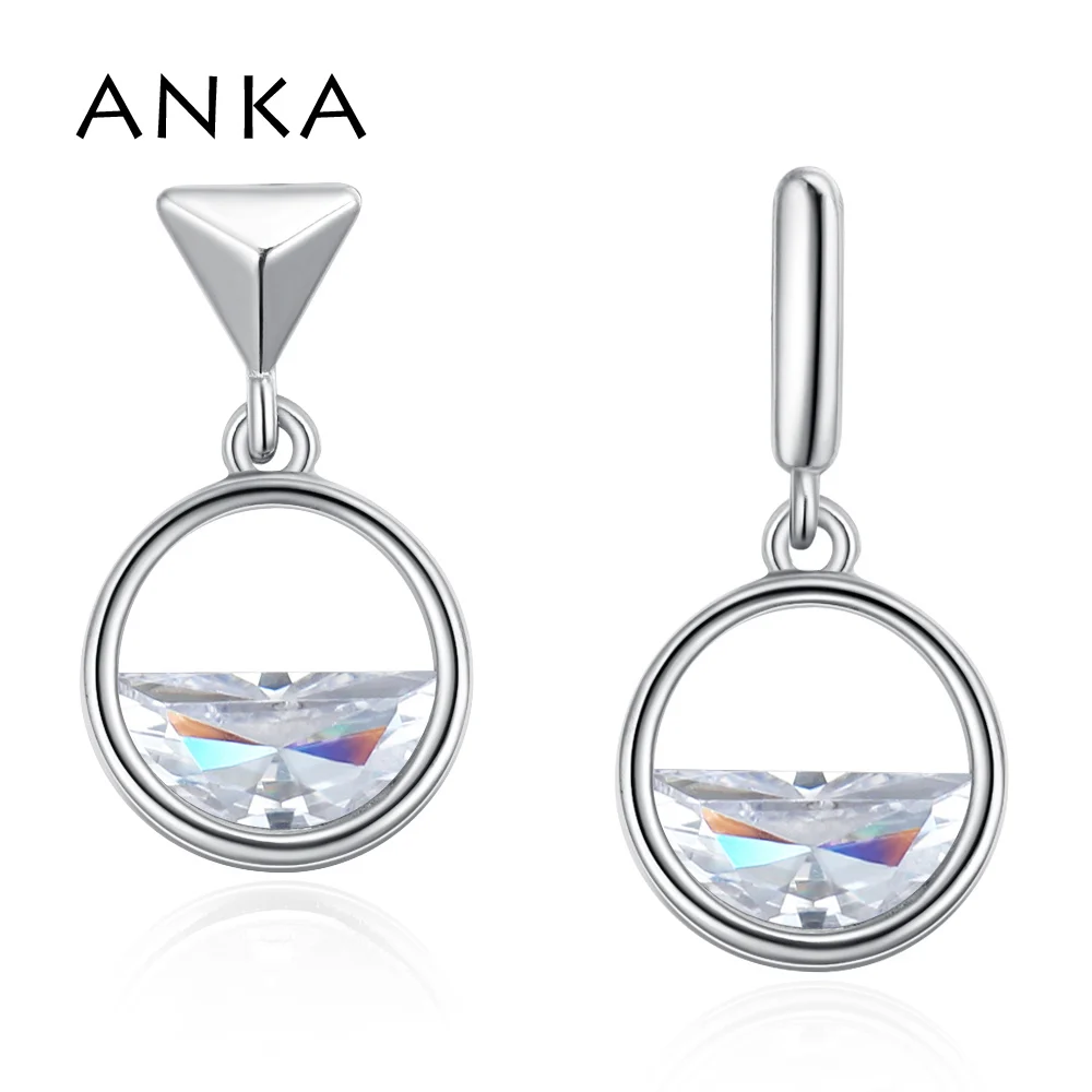 

Hot Sale Korean Simple Geometric Round Triangle Asymmetric Earrings AAA Zircon Brincos For Women S925 Silver Ear Stick #132770