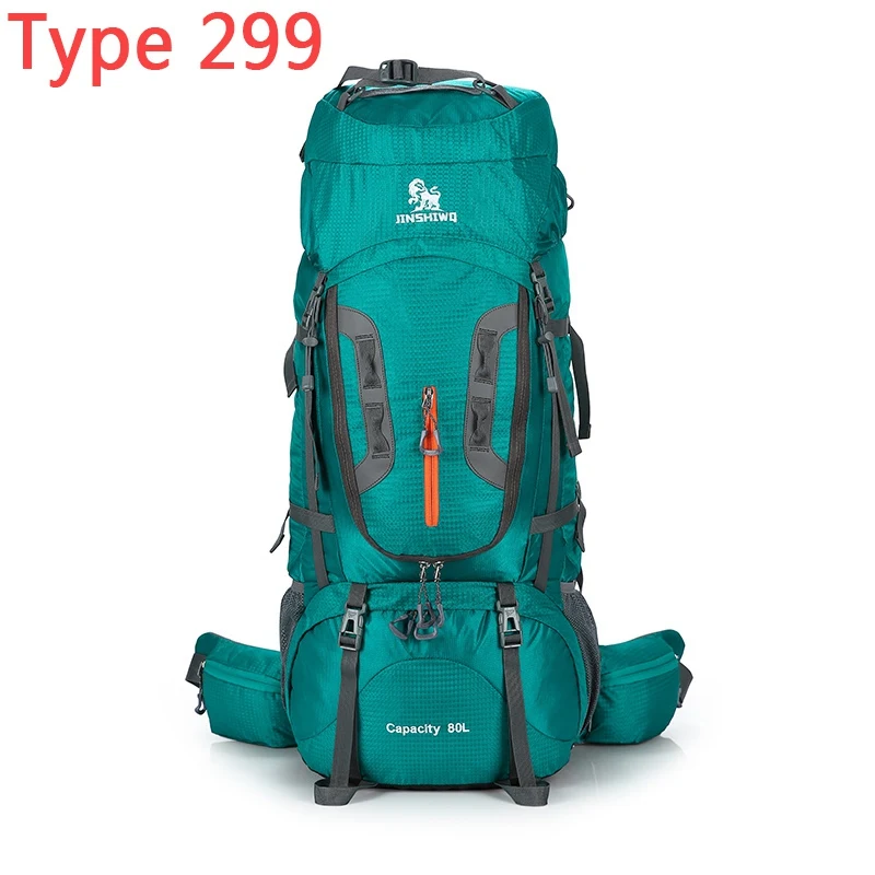 Наружный альпинистский рюкзак 80L Нейлоновый наружный каркасный походный рюкзак Нейтральный водонепроницаемый походный рюкзак - Цвет: Lake blue 299