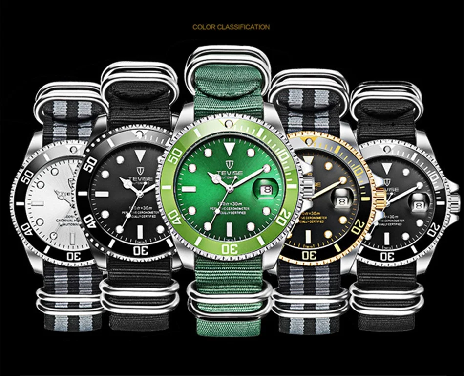 TEVISE Green Watch Men Automatic Mechanical Anti-Scratch Rotatable Outer Ring Waterproof Luminous Mens Watches Top Brand Luxury most accurate mechanical watch