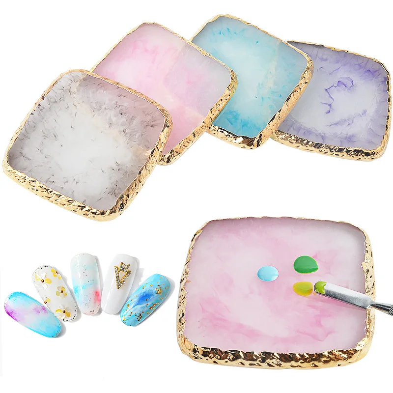 

New Resin Stone Nail Art Polish Palette Paint Drawing Color Dish Manicure Pedicure Display Board Nail DIY Make Up Palette Tools