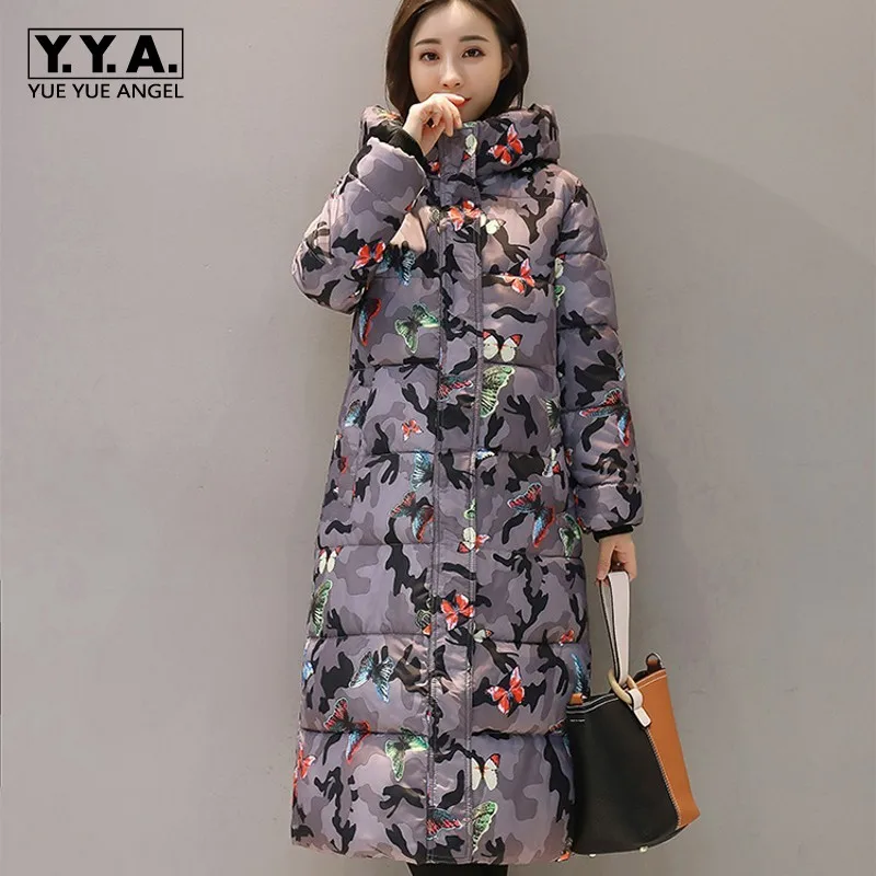 

Harajuku Printed Womens Winter Padded Long Parka Hoody Thicken Warm Windbreaker Overcoat Female Jacket Coat New Casual Parkas