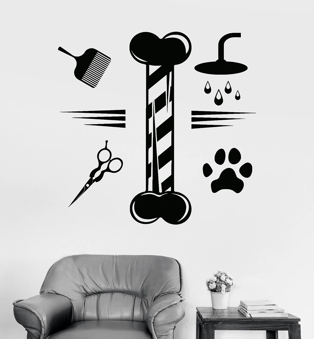 Grooming Pets Beauty Salon Wall Window Decor Decals Animals Self