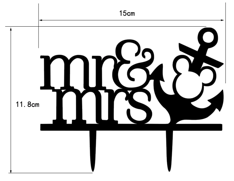 100pcs/lot Creative MR&MRS with ship anchor design wedding cake inserted card Wedding Cake Topper Party Cake Decorations