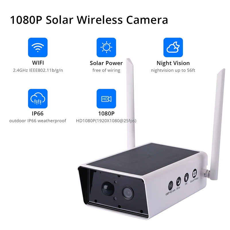 1080P ip-камера на солнечной батарейке 2MP беспроводная Wi-Fi камера видеонаблюдения Водонепроницаемая наружная камера ИК ночного видения Солнечная энергия HD камера