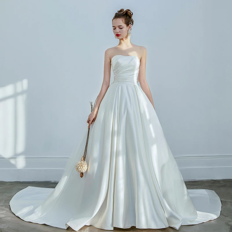 Атласное платье принцессы без шапочки на шнуровке Vestidos De Novia с открытой спиной