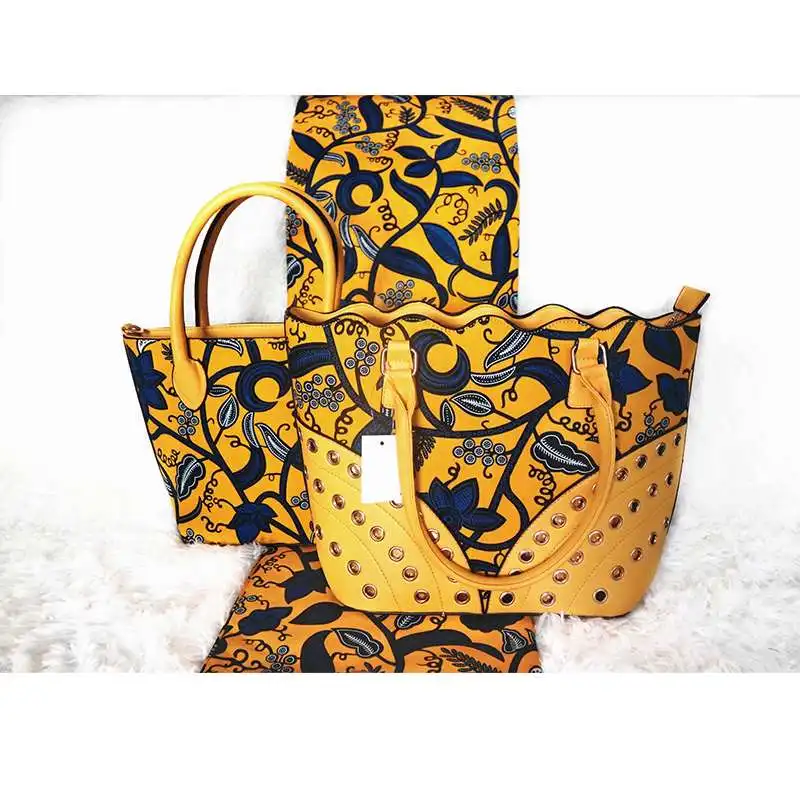 

Newest Fashion african wax bag sets 3 pieces/set ankara wax handbag matching 6 yards african real soft wax hollandais fabric