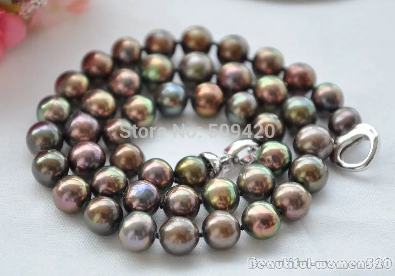 

Free Shipping >>REAL 10mm ROUND brown BLACK FRESHWATER PEARL NECKLACE 17inch