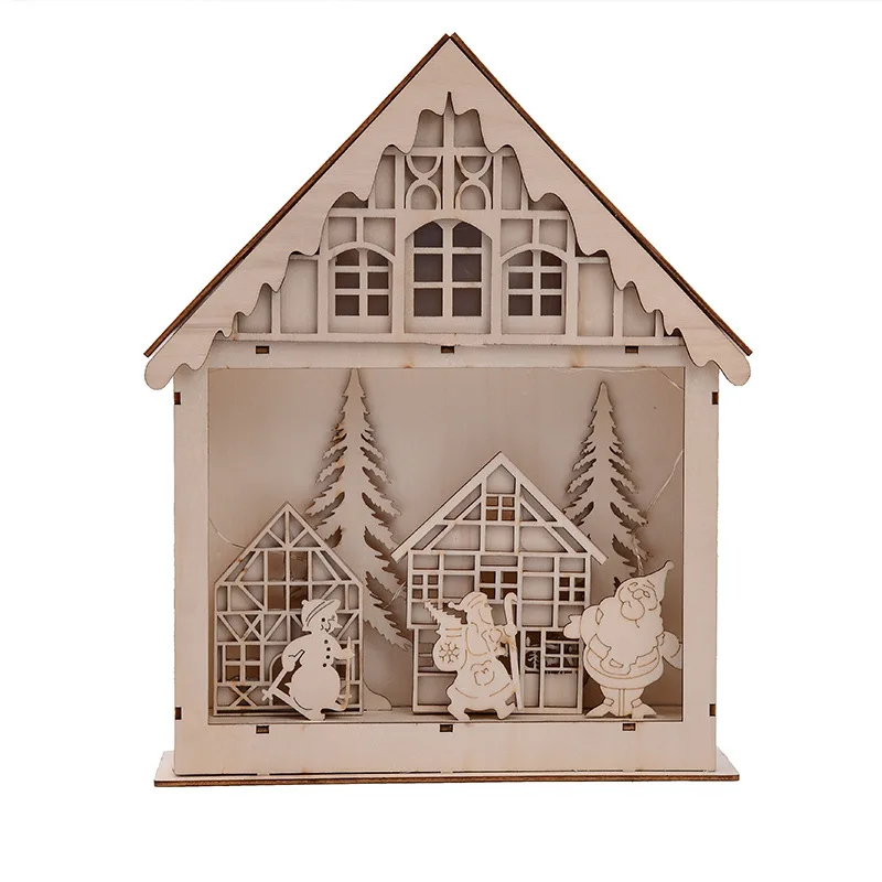 

2019 Christmas Wood Miniature Art Craft Ornament For Home Office Table Round Landscape House Party Desk Decoration Bar Nursery