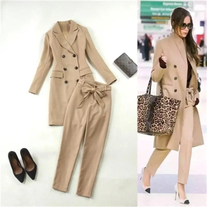 Fashion suit Suits women large size women's winter New slim khaki long section suit coat + feet