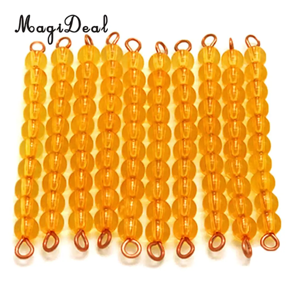 MagiDeal 10Pcs Orange Montessori Maths Material Ten Beads Bar for Classroom Home School Kids Educational Mathematics Toy Gift
