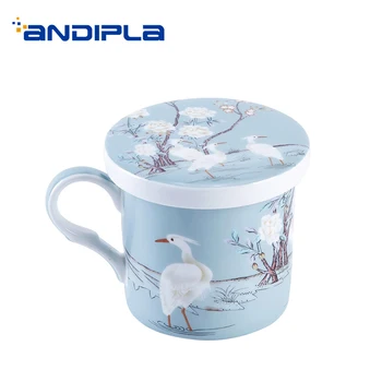 

250ML Crane Pattern Ceramic Bone china Coffee Mug Home Drinkware Breakfast Milk Oatmeal Cup Office Black Tea Cup Birthday Gifts