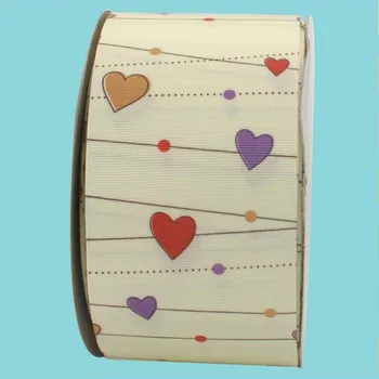

3" inch 75 mm 7.5cm colorful heart pattern free shipping printed grosgrain ribbons for gift decoration