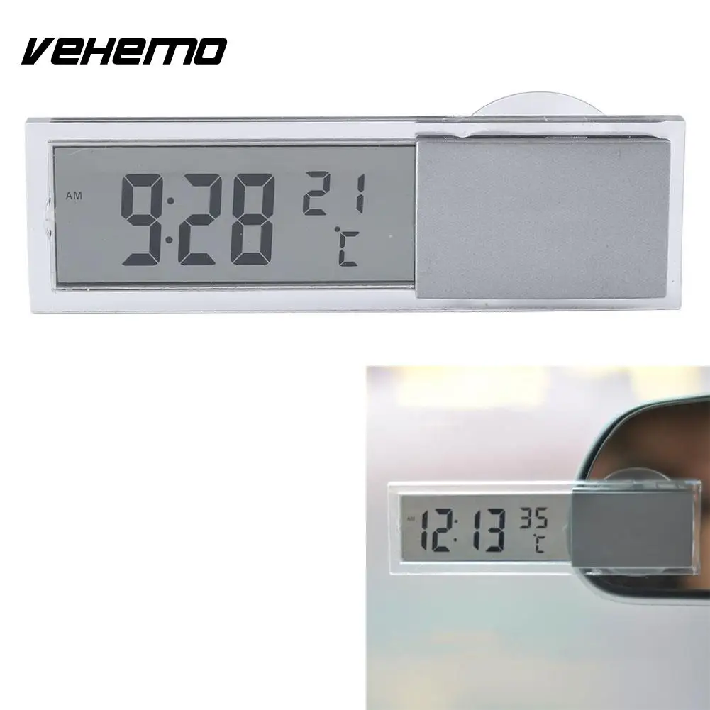 Vehemo 2 в 1 цифровые часы с ЖК-индикатором термометр присоска для автомобильных мониторов аксессуары
