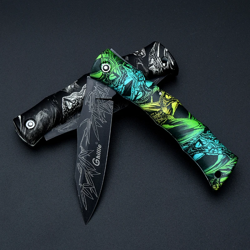 High Quality Fruit Knife,Ghillie Cool Snake Folding Pocket Knife Camping ,ABS Plastic Handle