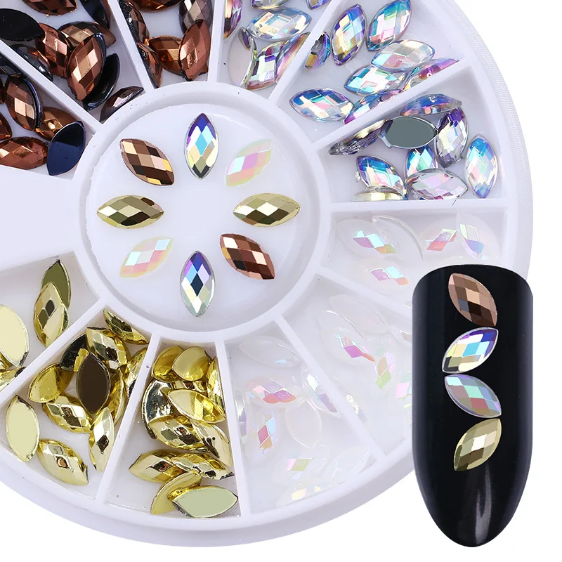 

1 Box Nail Art Rhinestone Crystal Marquise Heart Water Drop Mixed Patterns 3D Nail Stones Nail Art DIY Decorations in Wheel