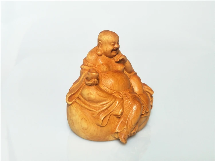 Maitreya Buda, adorno, estatua, tallados de madera artesanías, budista, estatuilla, feliz deseo de hacer regalos de negocios con dinero.