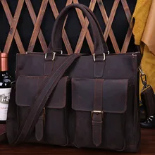 Vintage Men Crazy Horse Genuine Leather Handbag Messenger Shoulder Laptop Bag Purse Flap Pocket Male Vintage Messenger Bag 9093