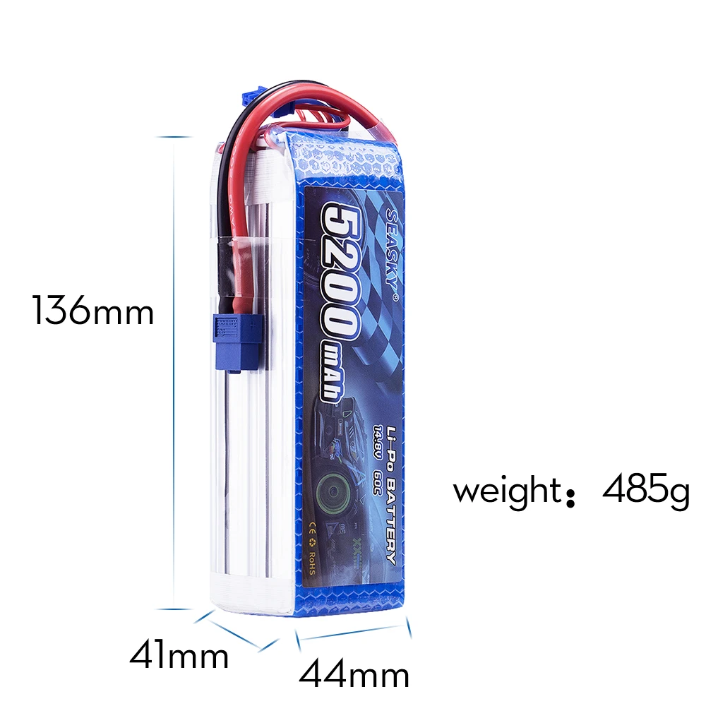 SEASKY 14.8V 5200mAh 4S 60C-120C LiPo Battery with XT60 T Plug for RC DJI F450 Quadcopter RC Helicopter Airplane Hobby Drone FPV