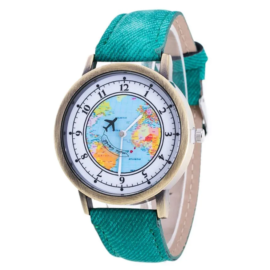 

relogio masculino Women's World Map Cowboy Band Analog Quartz Wrist Watch saat mini world Colorful men's watches Clock men time