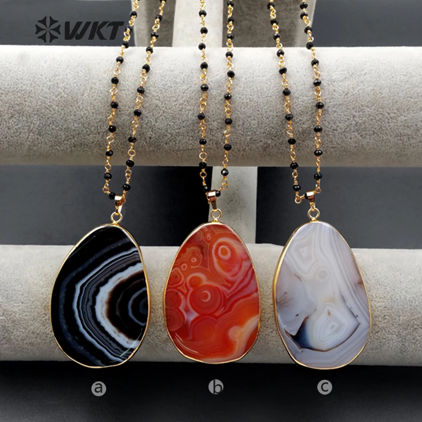 WT N1077 WKT Natural Stone Oval Shape Pendant In Natural Color With