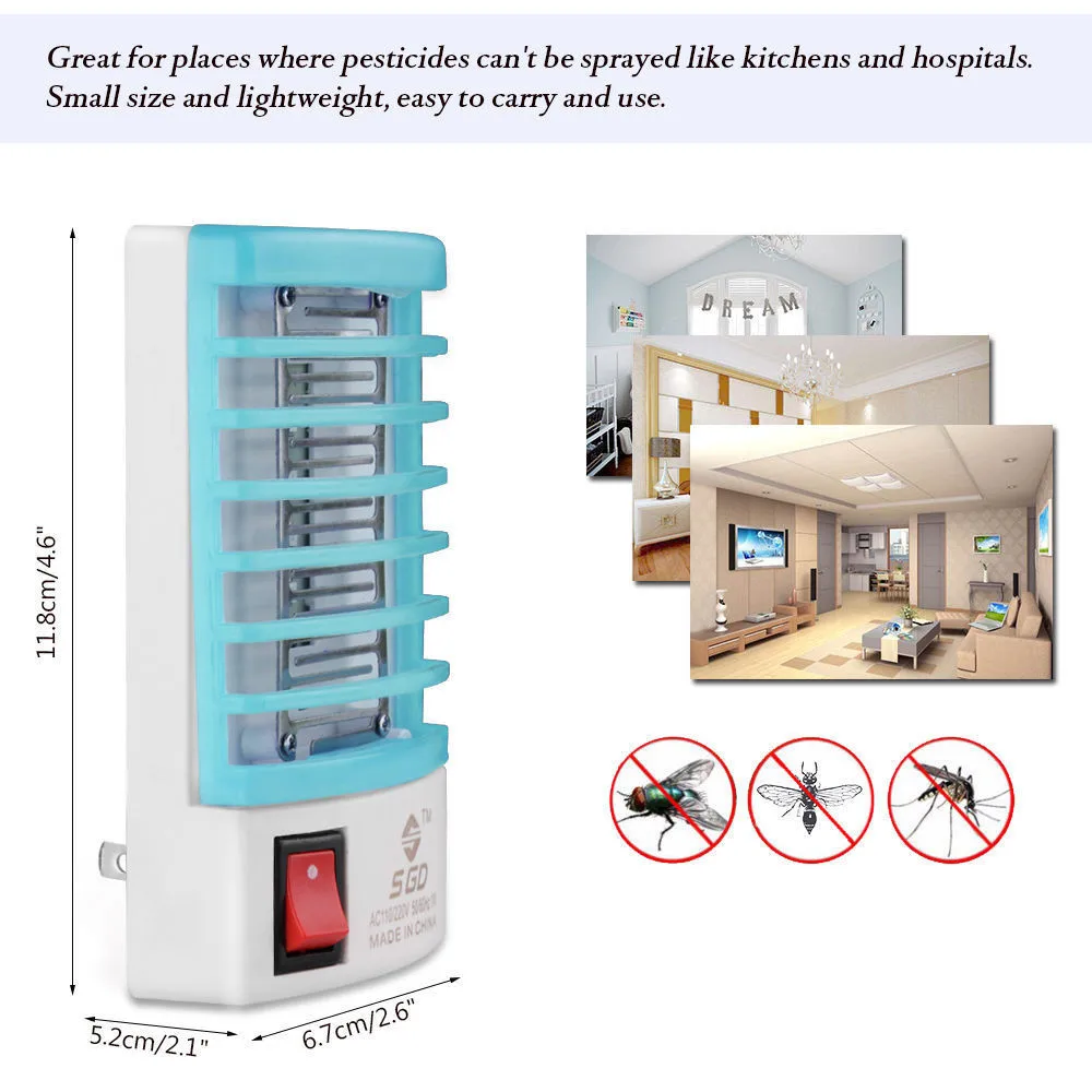 

220v LED EU Plug Socket Electric Mosquito Fly Bug Insect Trap Killer Zapper House Kichen Night Lamp Lights