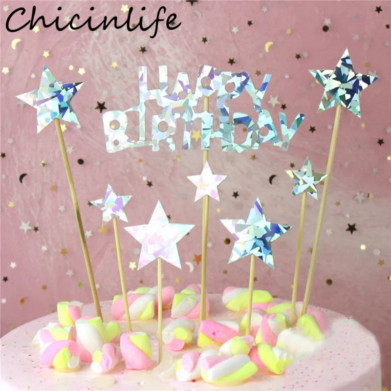 Chicinlife 1 комплект Золотой/синий/розовый с днем рождения капкейк Топпер детский душ