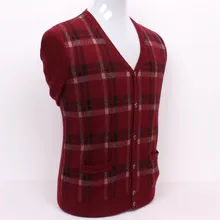 Чистый коза, кашемир толстый вязаный мужской клетчатый кардиган свитер Vneck серый 2 цвета S/3XL