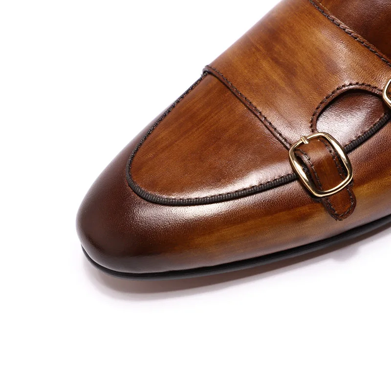 FELIX CHU Genuine Leather Mens Loafers Handmade Monk Strap Wedding Party Casual Dress Shoes Summer Autumn Footwear for Men