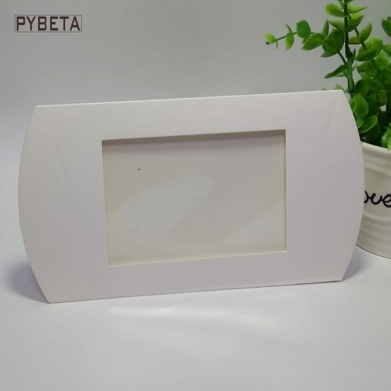 50 шт./лот белой бумаги подушка коробки с прозрачным окном из ПВХ упаковочная