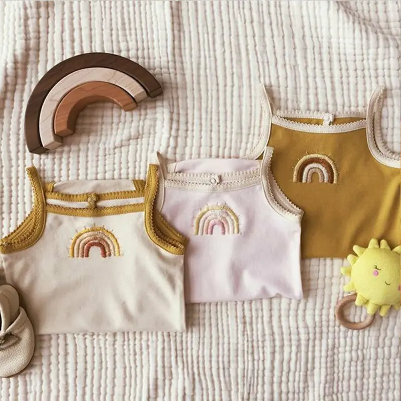 

Cute Infant Baby Girl Kid Sleeveless Body Suit Rompers Rainbow Print Outfit Summer Cotton Clothes Clothings Sunsuits Jumpsuits