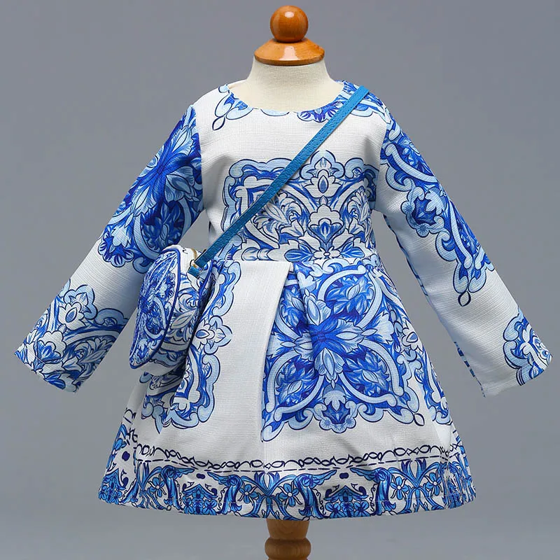 Осеннее платье для девочек с цветочным принтом повседневное элегантное теплое платье из хлопка с длинными рукавами платье для маленьких девочек L395-L398 - Цвет: L-397
