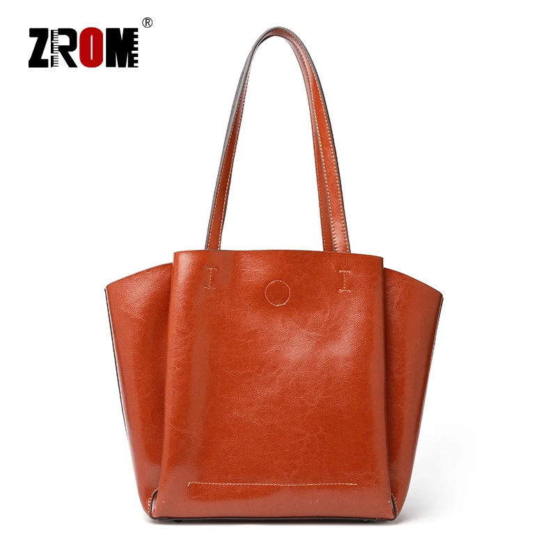 

ZROM Big Bag Women Handbags Genuine Leather Oil Wax Cowhide Handbag Lady Real Leather shoulder Totes Bag Generous fashion Bag