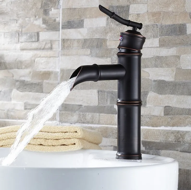 Deck Mounted Fashion Bamboo model Basin Sink Faucet / Bronze Black