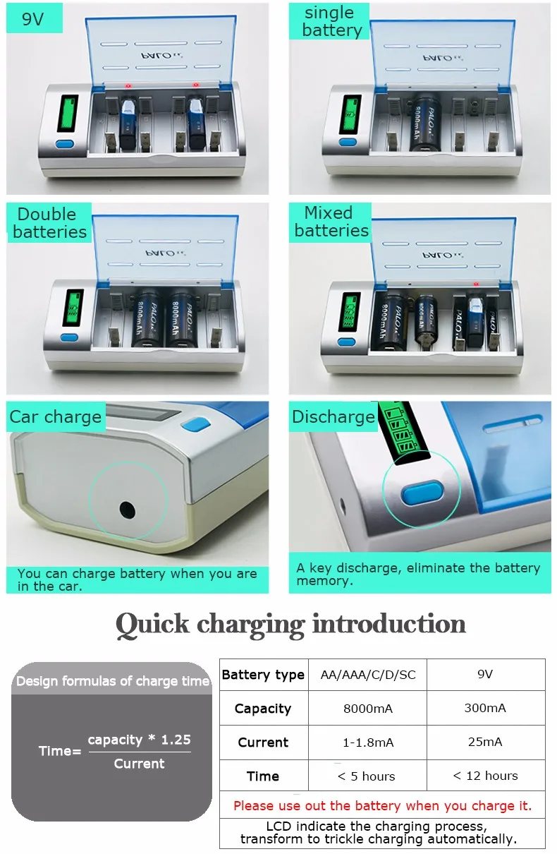 PALO New Rechargeable LCD Display Smart Screen Battery Charger For 1.2v Ni-MH NI-CD AA/AAA/C/D/9V Size Batteries usb charger for smart watch
